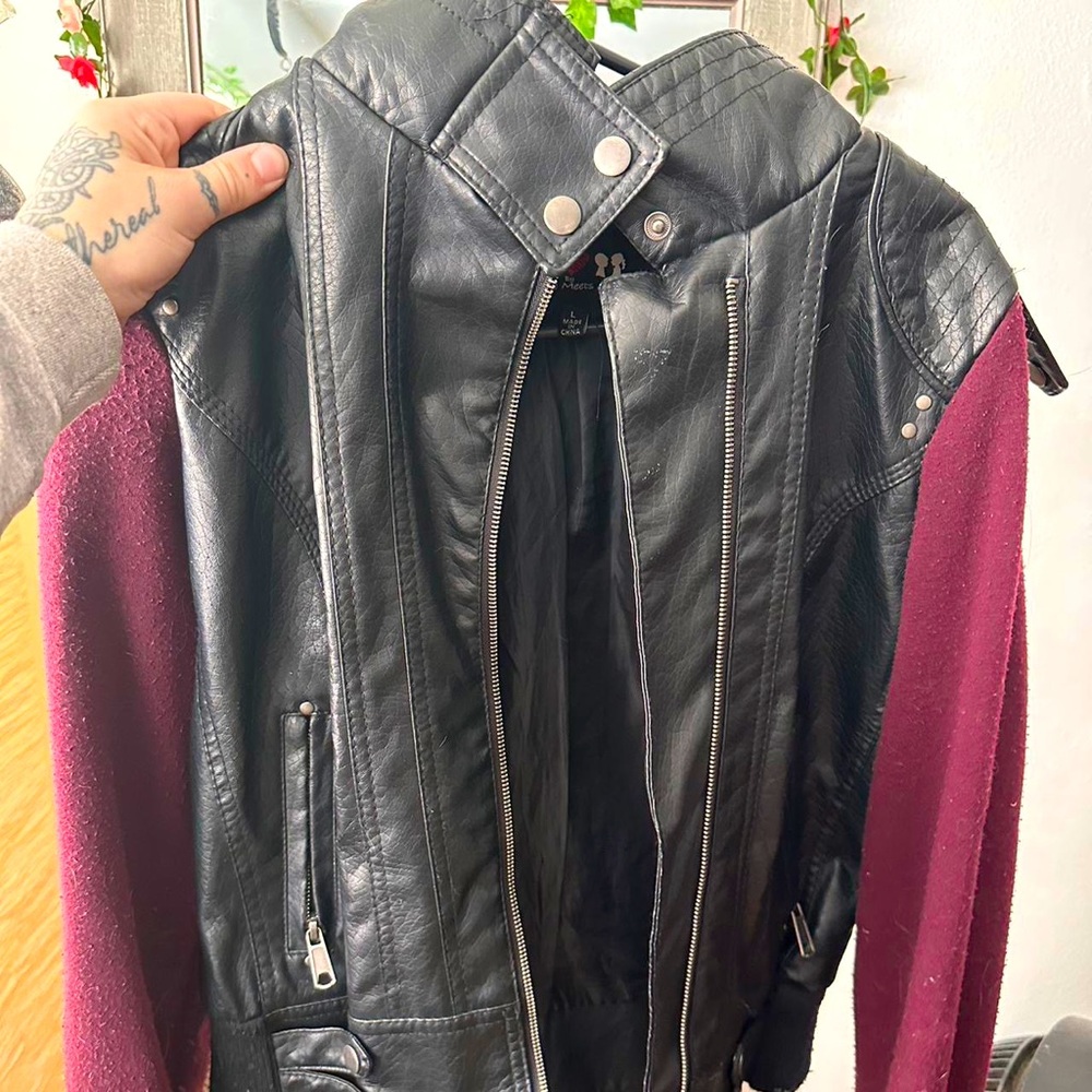 Pleather jacket with hood